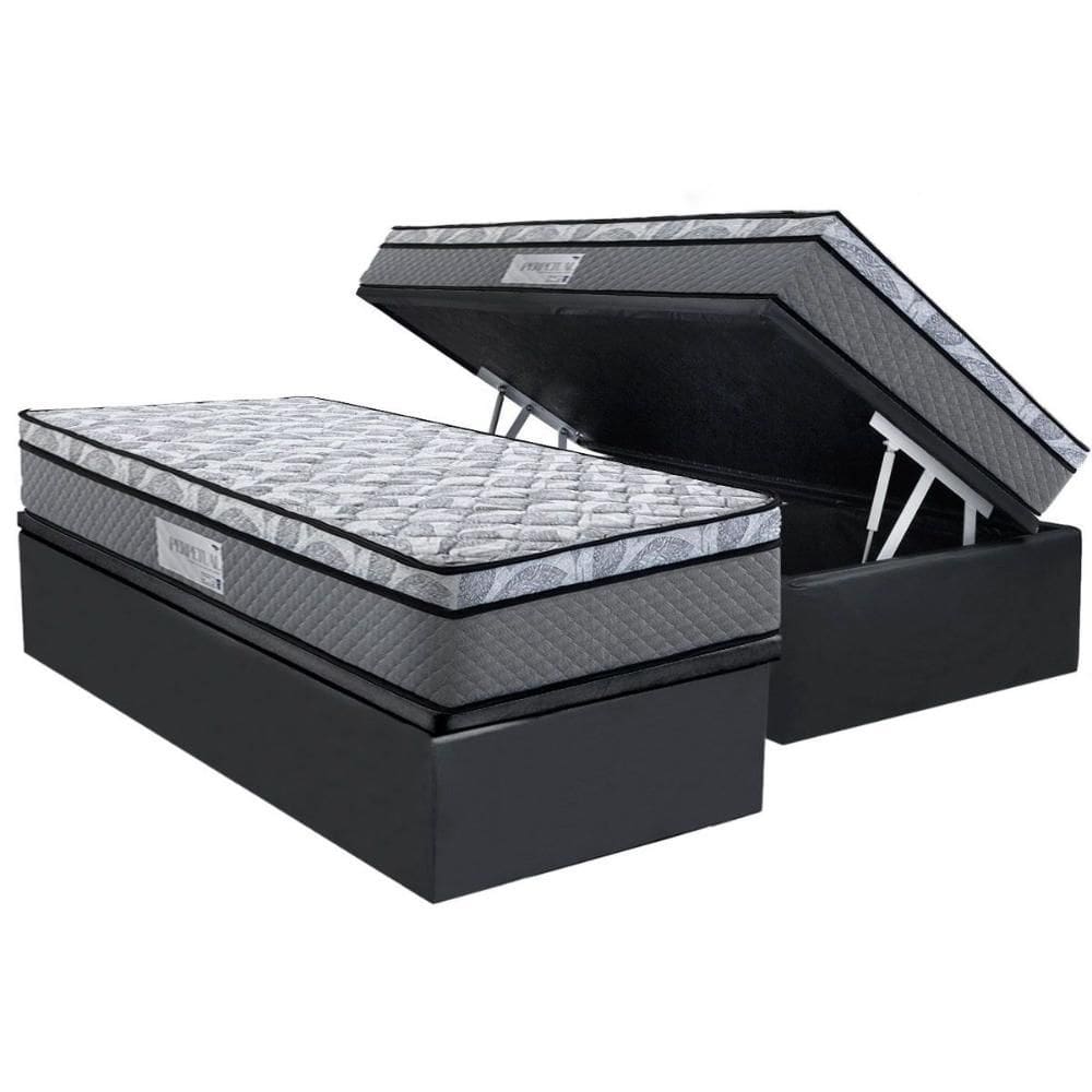 Cama Box Baú Solteiro: Colchão Ortopédico Herval D60 / AG65 Perpetual + Base CRC Suede Gray (88x188)