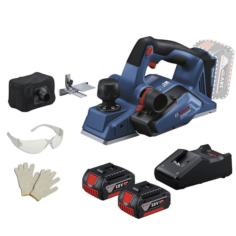 Plaina A Bateria 18V Brush Gho185Li Bosch + 2Bat 4A E Carreg