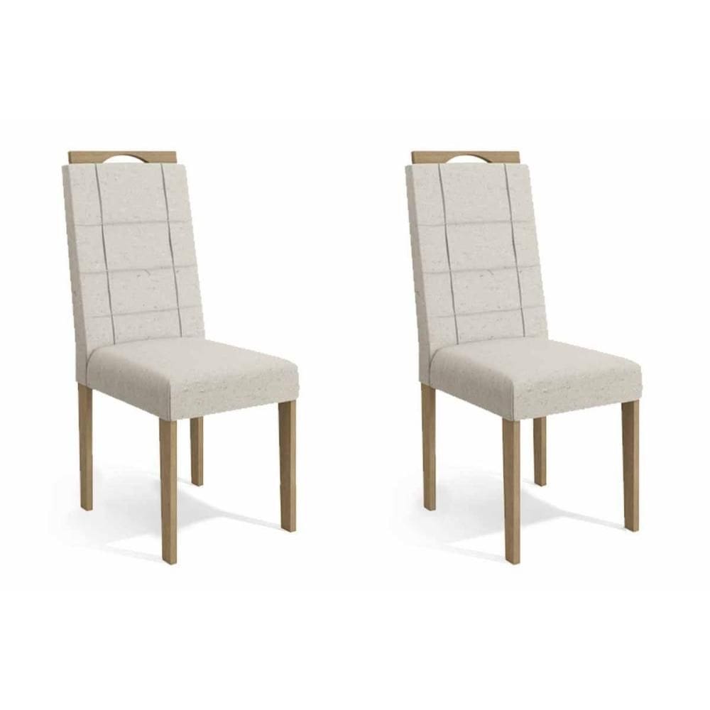 Cadeira Sala de Jantar Flora 2CAD150 Madeirado Kit 2 Un Carvalho/Linho Bege Caqui - Kappesberg