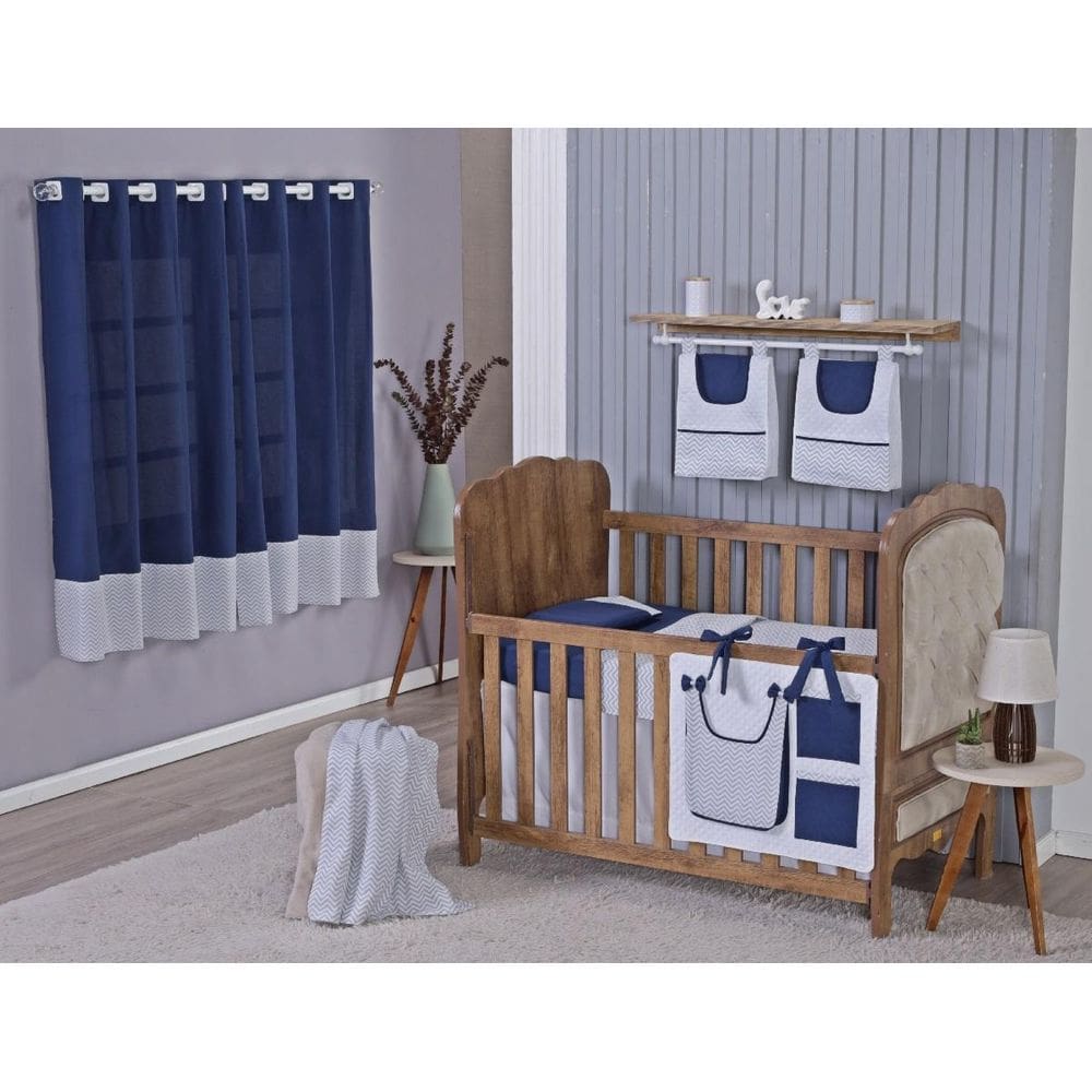Enxoval Bebe Kit Berço Americano Cortina Algodão Menino