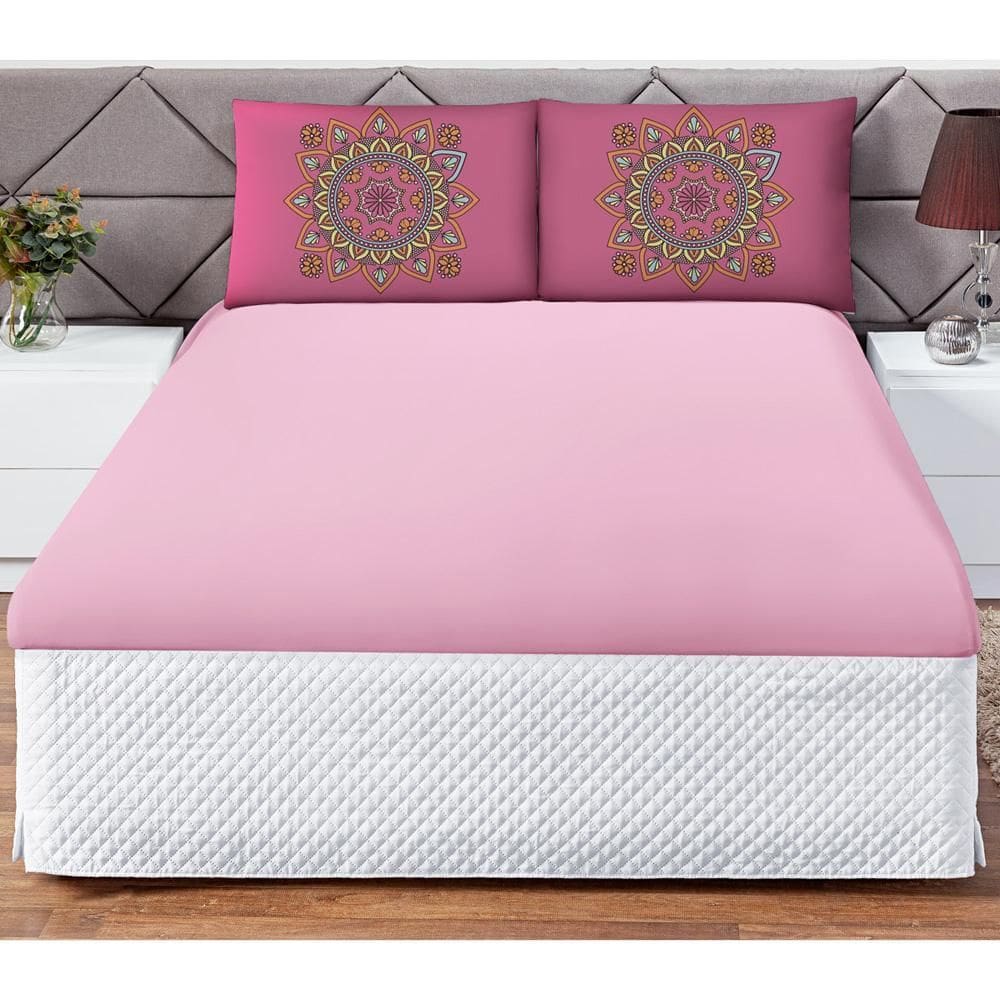 Jogo Cama Lençol Shine Queen 3Pçs Mandala Rosa