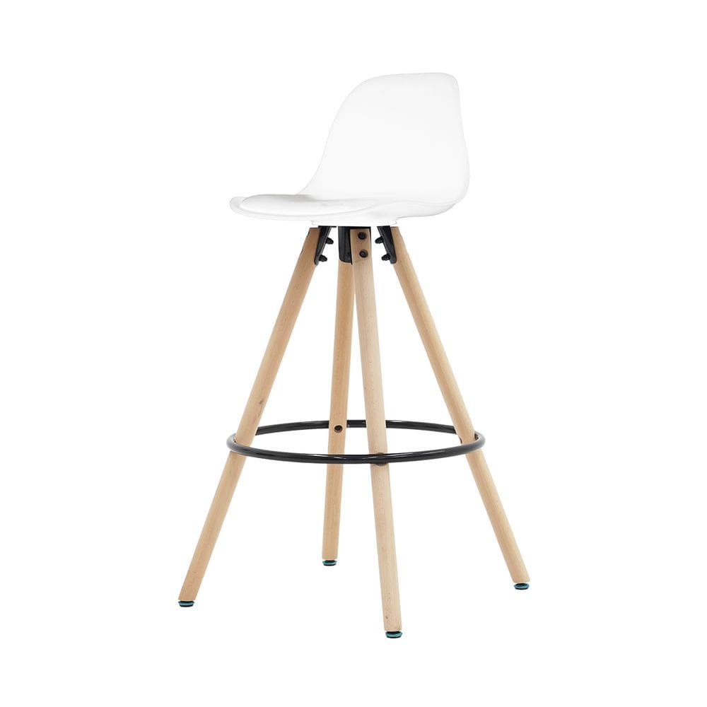 Banqueta Saarinen Alta Branca 94cm Assento Estofado com Base de Madeira
