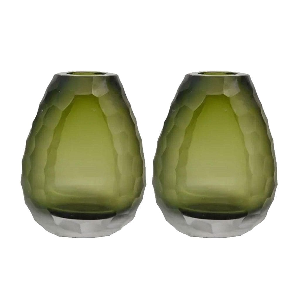 Kit 2 Vaso Oval Vidro Murano Italiano 17X14Cm Pequeno Verde