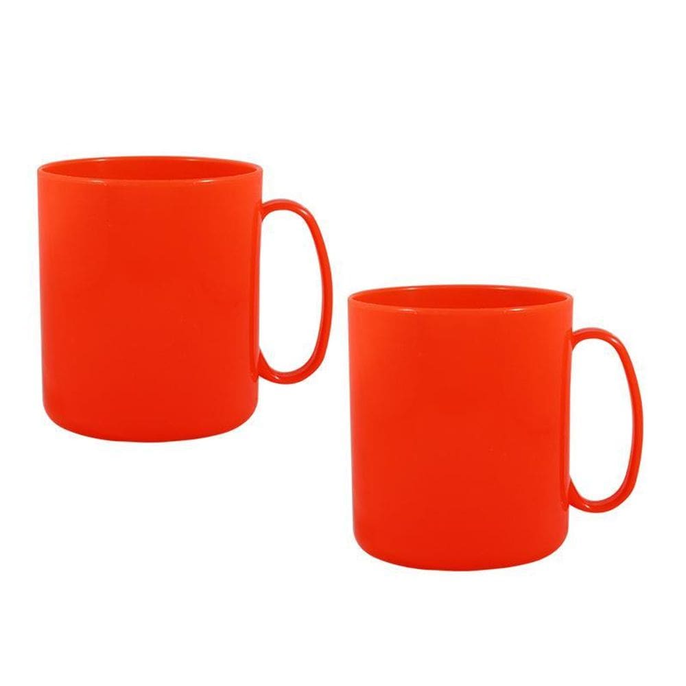 Kit 2 Canecas Redonda Laranja Neon 400Ml Plástico Premium