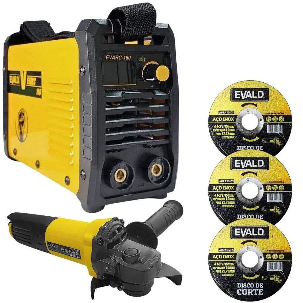 Máquina Solda Inversora EVARC-160 com Esmerilhadeira 850W EV850 e 3 Discos EVALD