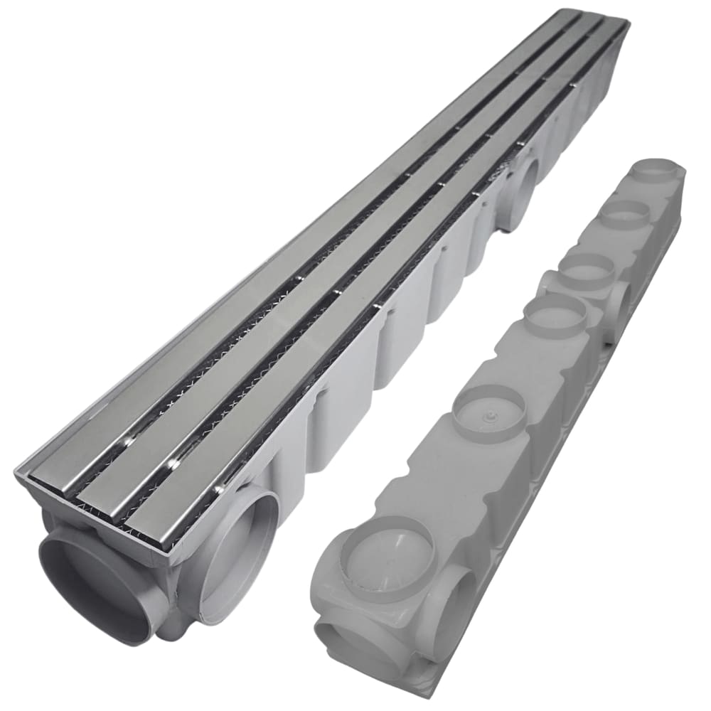 Ralo Quintal Borda Piscina 10x100 Inox Trilho Coletor Cinza com Tela