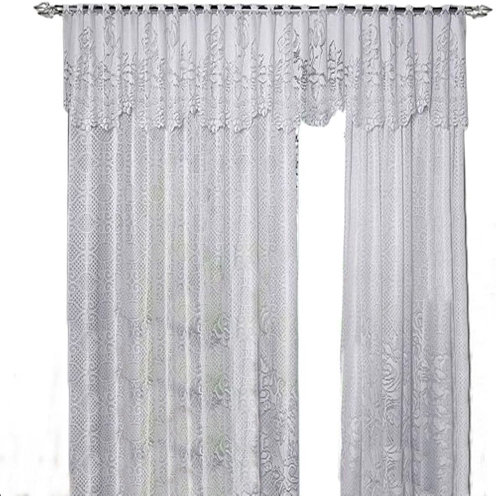 Cortina Renda Roseiral Sala Branco 3,00X1,80 Com Bando