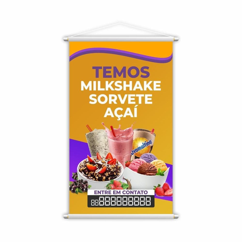 Banner Temos Milkshake Sorvete E Açaí Fone Contato 60X40Cm