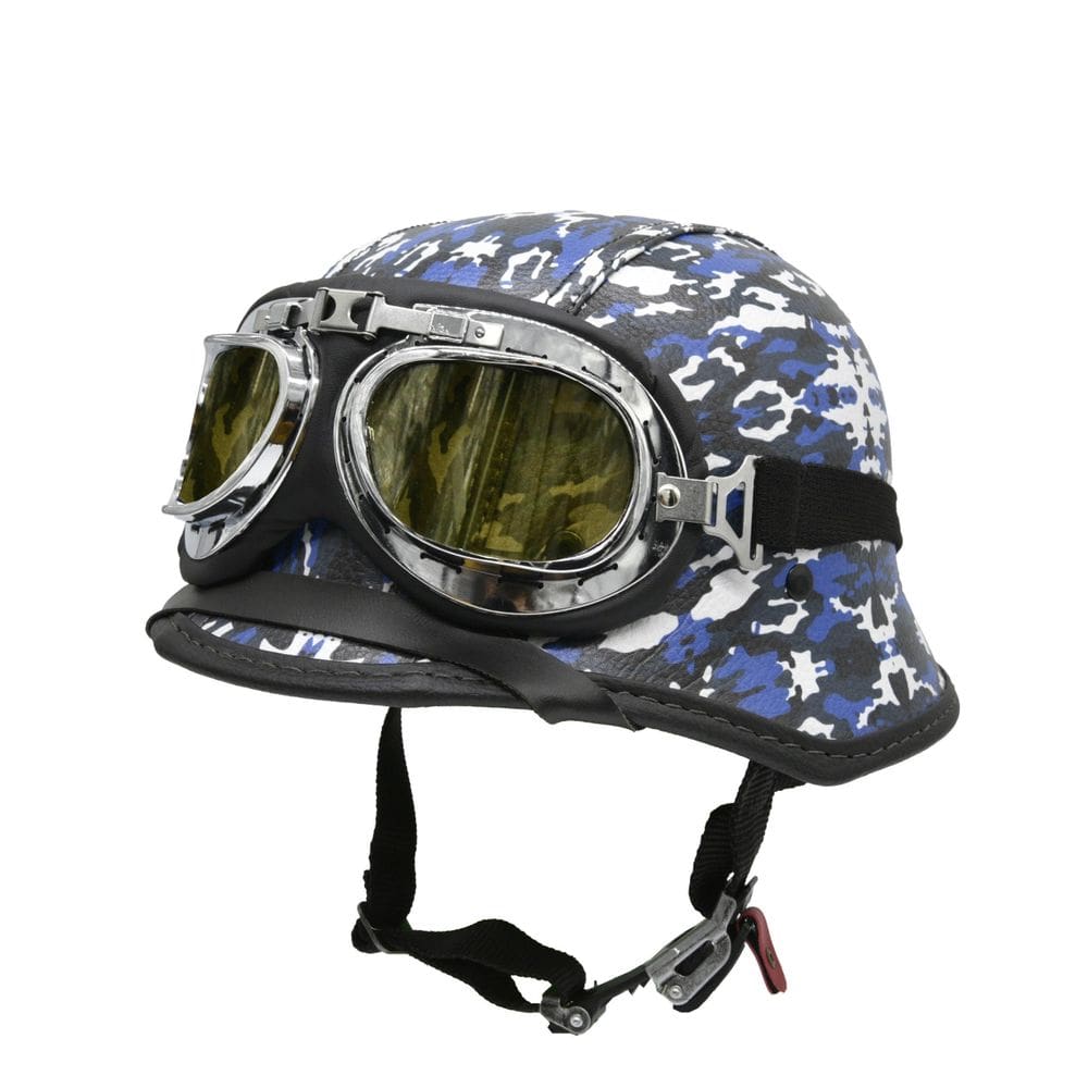 Capacete Bike/Scooter Alemão Camuflado Azul Amarelo Gg