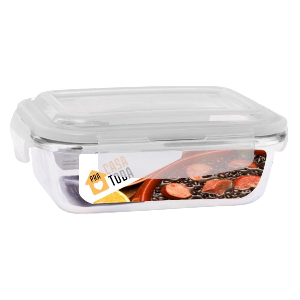 Pote Vidro Tampa Silicone Hermetica Retangular 370ml Marmitas