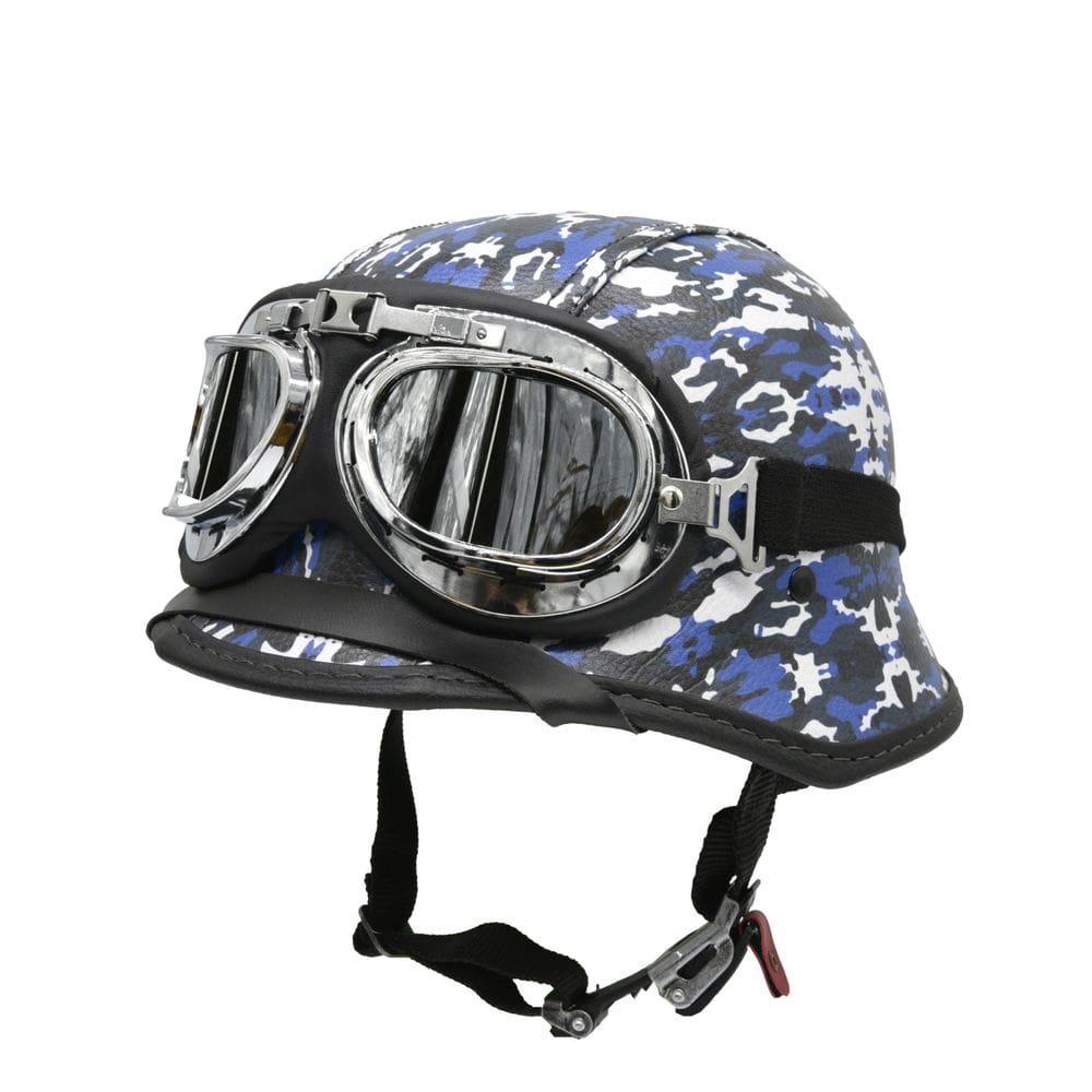 Capacete Bike/Scooter Alemão Camuflado Azul Espelhado G