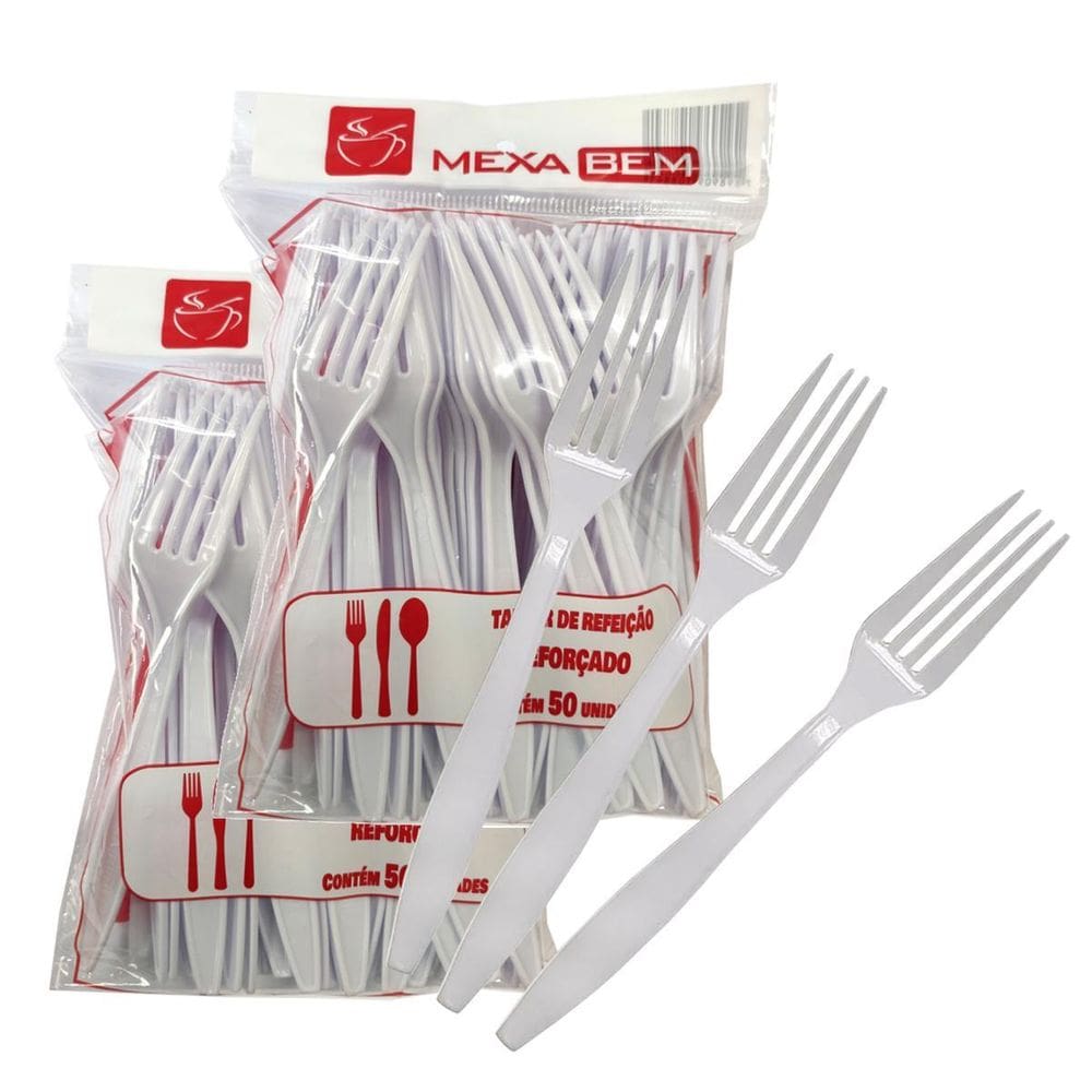 Garfo Refeição Reforçada Branco C/100 Descatável Mexa Bem