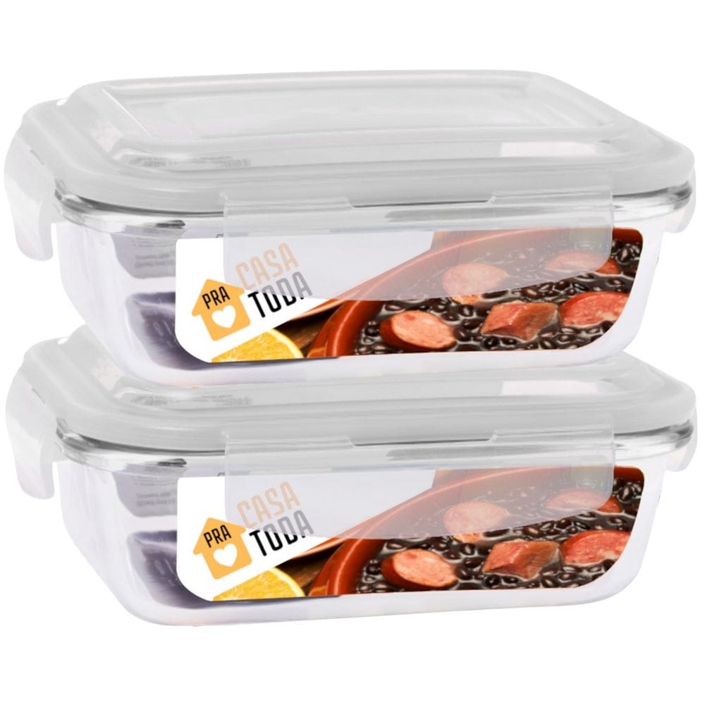 Conjunto 2 Potes Tampa Hermetica 4 Travas Retangular Vidro 370ml