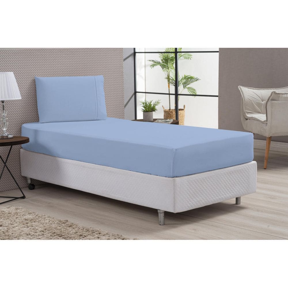 Kit Lençol Algodão E Fronha Solteiro Percal 180 Fios Azul