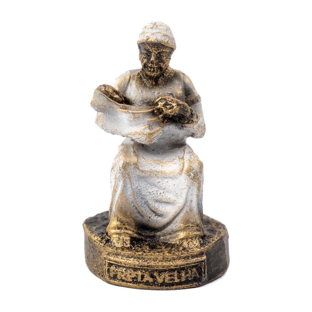 Escultura Preta Velha Branca Vintage Em Resina 7,5 Cm