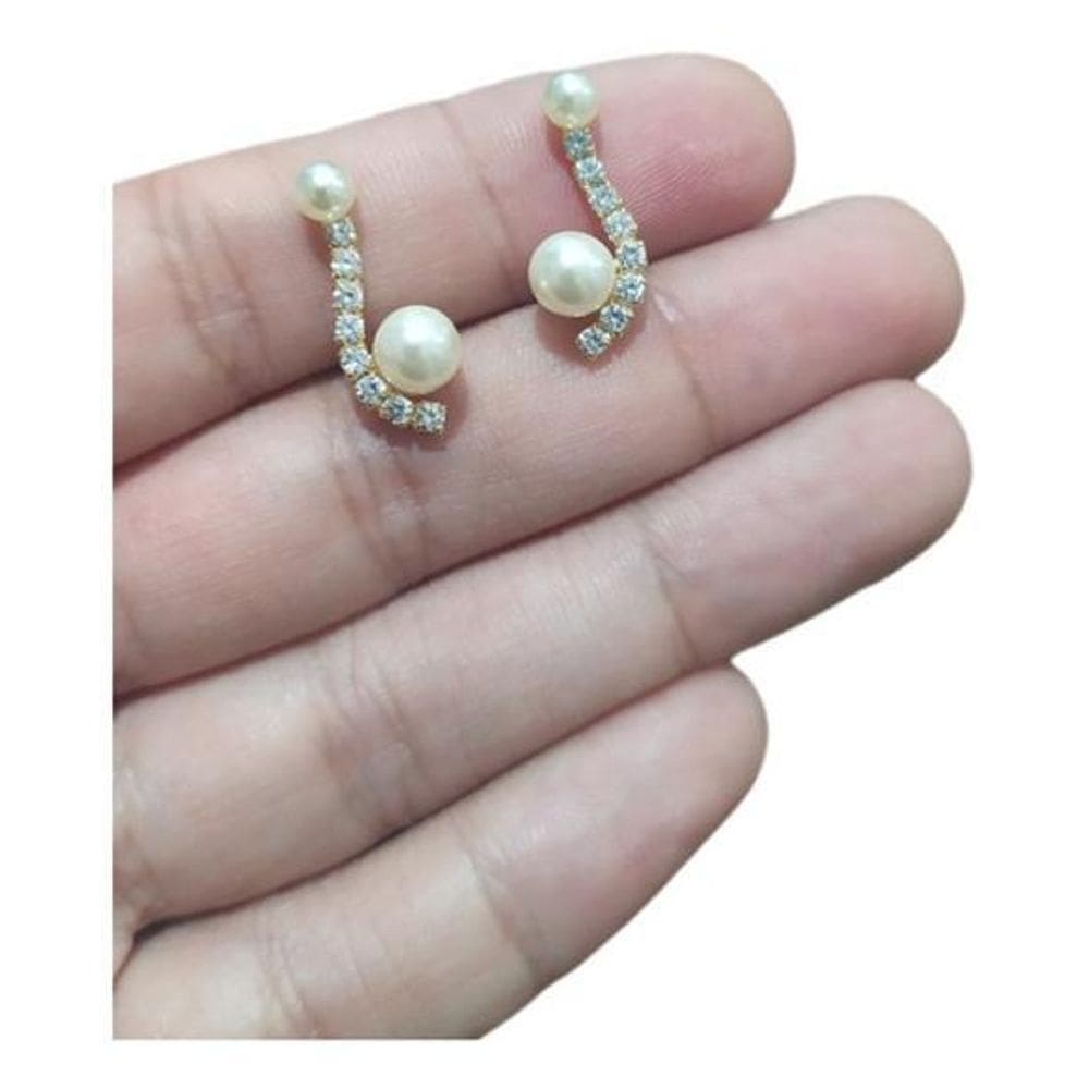 Brinco Ear Cuff Noiva Pedra Zirconia E Perola Dourado Festa