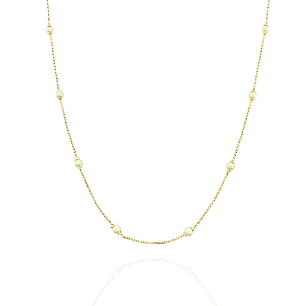 Colar Longo Com Pérolas Banhado a Ouro