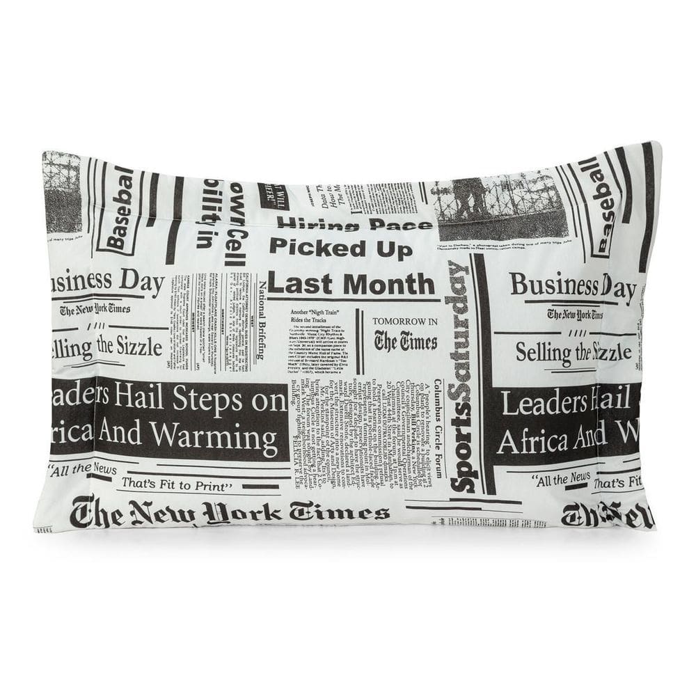Capa Porta Travesseiro 180 Fios 70Cm X 50Cm Jornal Preto