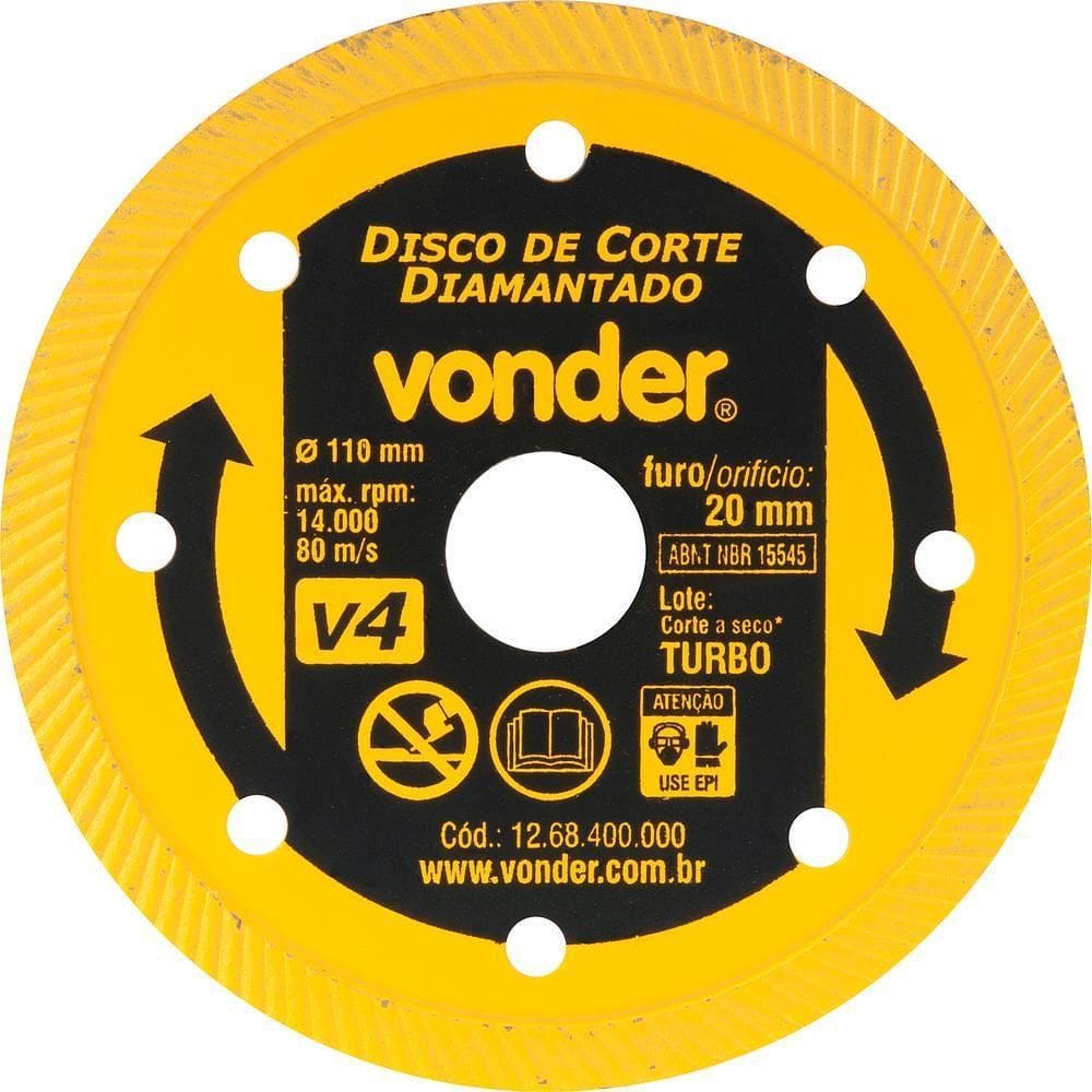 Disco Diamantado 110Mm Turbo Furo 20Mm V4 Vonder