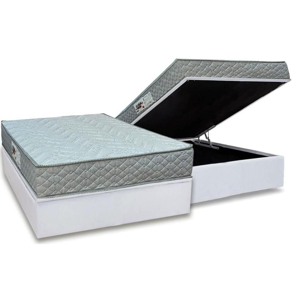 Conjunto Box Baú Casal: Colchão Espuma Paropas D45 Pasquale Gray + Base CRC Linhão White (138x188)