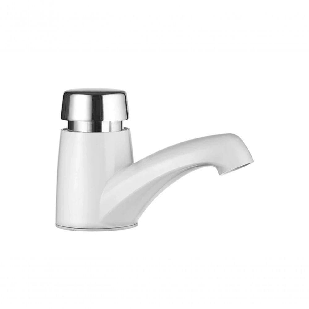 Torneira De Fechamento Automático Para Lavatório De Mesa Eco Fortti Branca E Cromada