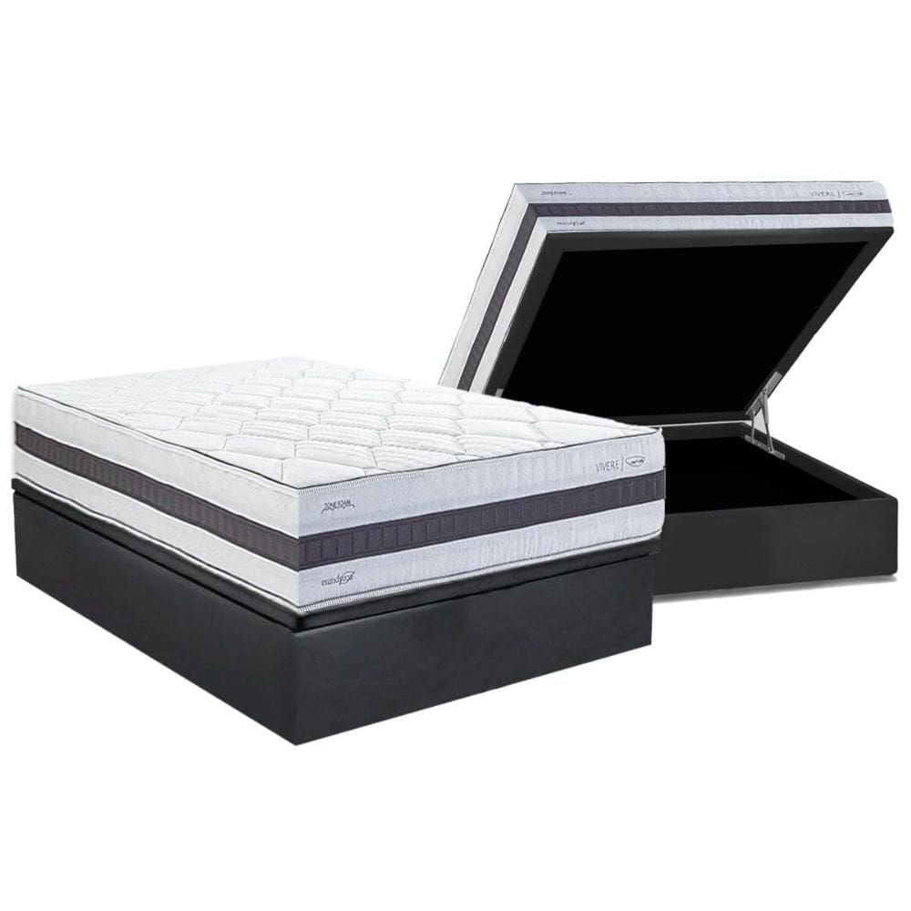 Conjunto Box Baú Casal: Colchão Molas Herval Ensacadas Maxspring C1742 + Base CRC Suede Gray (138x188)
