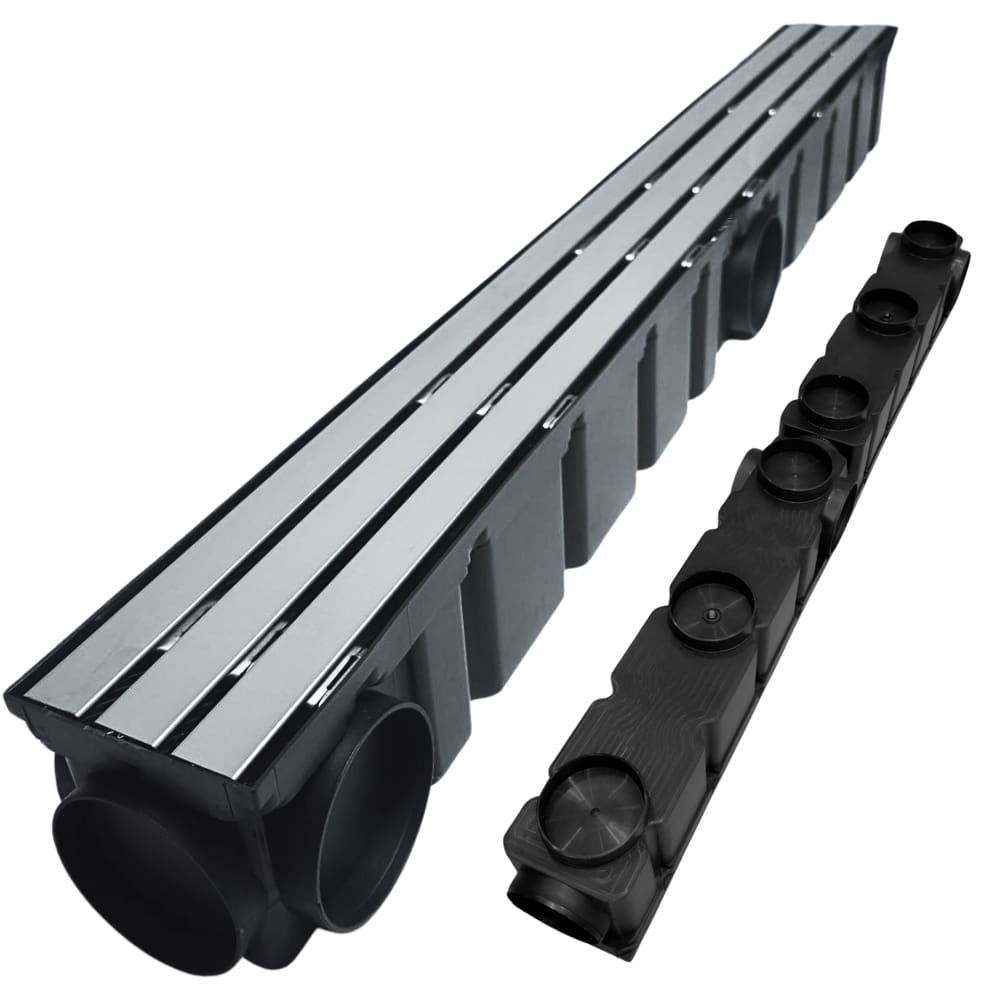 Ralo 1metro x 10cm Completo Inox Trilho com Tela e Caixa Pluvial Preta