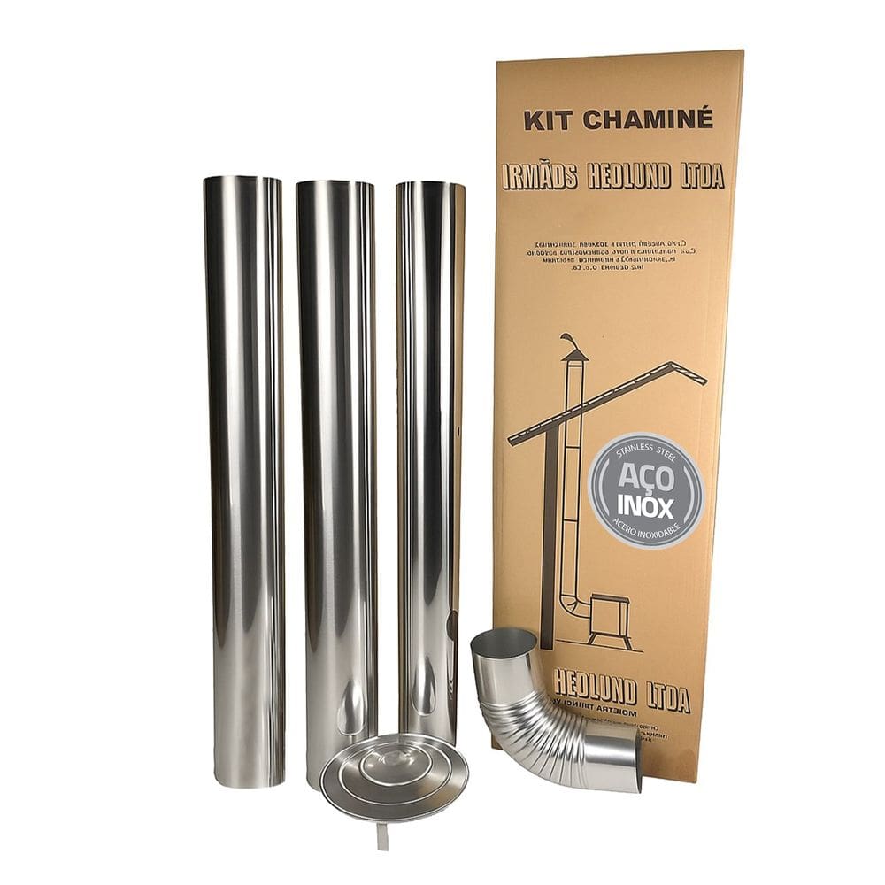 Kit Chaminé Inox 3 Canos 1m Curva Chapéu Fogão Lenha Ø 115mm - N° 2 Hedlund
