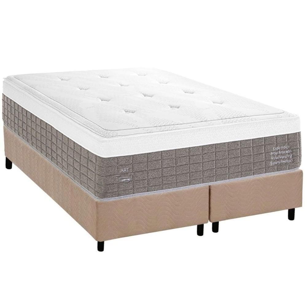 Conjunto Box Queen: Colchão Molas Herval Maxspring C1784 + Base CRC Suede Clean (158x198)