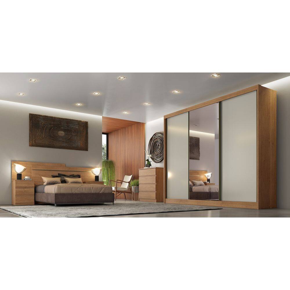 Guarda Roupa Casal com 1 Porta Espelhada 8 Gavetas - Diamond-Cumaru/off white - Móveis Novo Horizonte