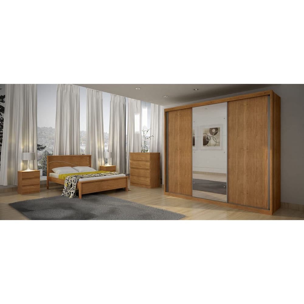 Guarda Roupa Casal com Espelho 3 Portas 6 Gavetas - Paradizzo Gold-Cumaru - Móveis Novo Horizonte