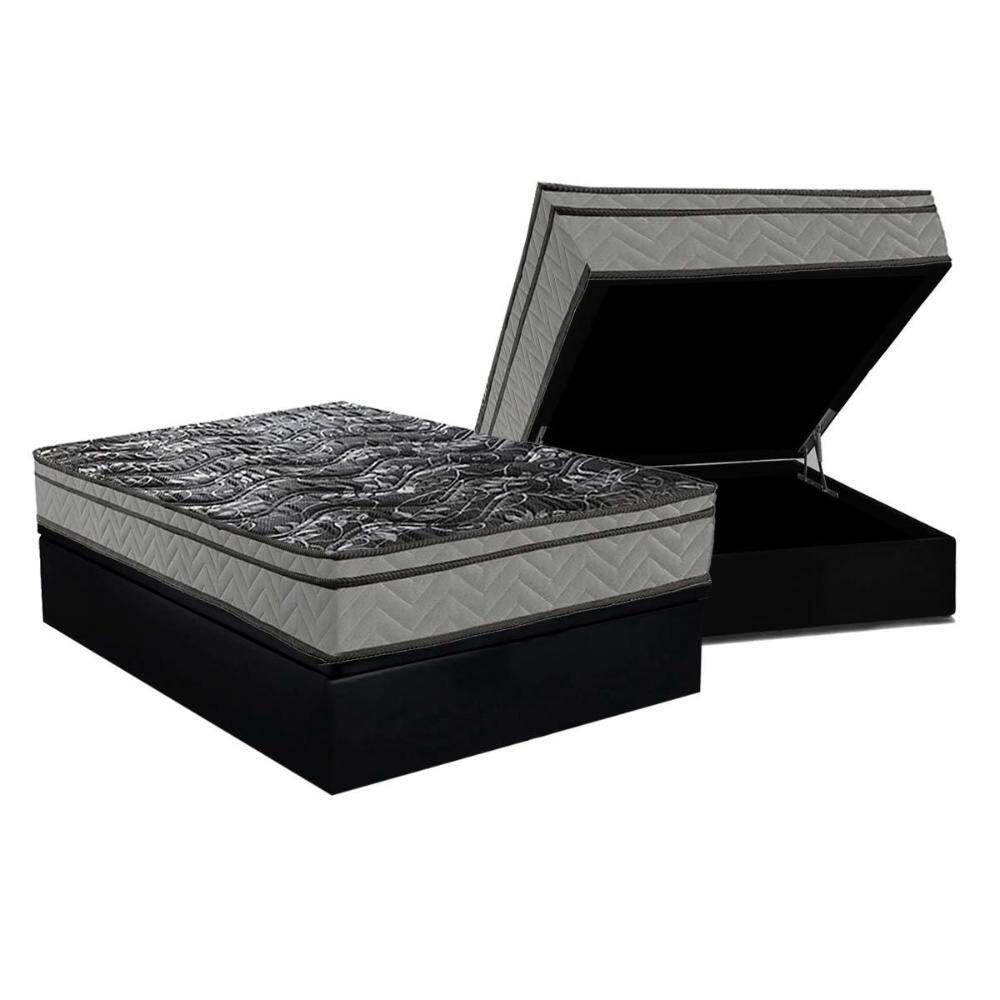 Cama Box Baú Casal: Colchão Anatômico Paropas D28 Conforto Ultra Firme + Base CRC Suede Black (138x188)
