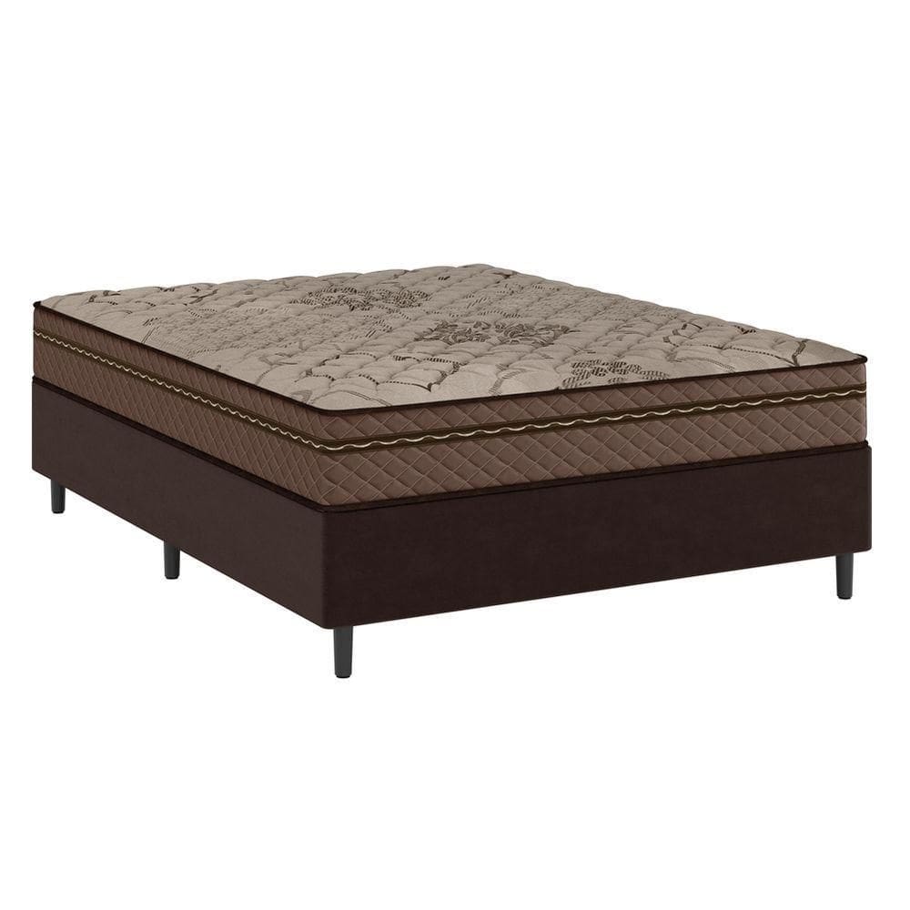 Cama Box Casal Colchão Com Molas Ensacadas Tokio 138x188x63cm Marrom Umaflex Marrom