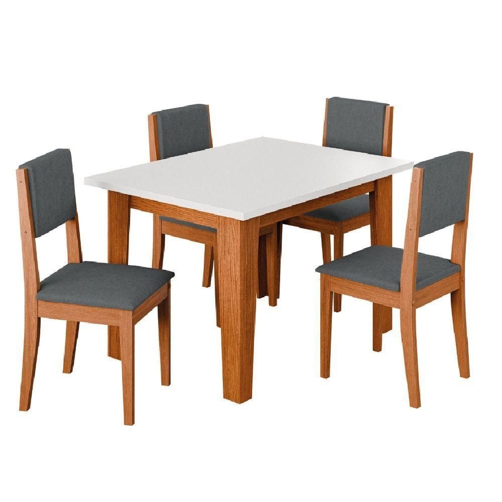 Conjunto Sala De Jantar Mesa Miami Quadrada 1,20m 4 Cadeiras Trento Dobuê Madeirado Grafite