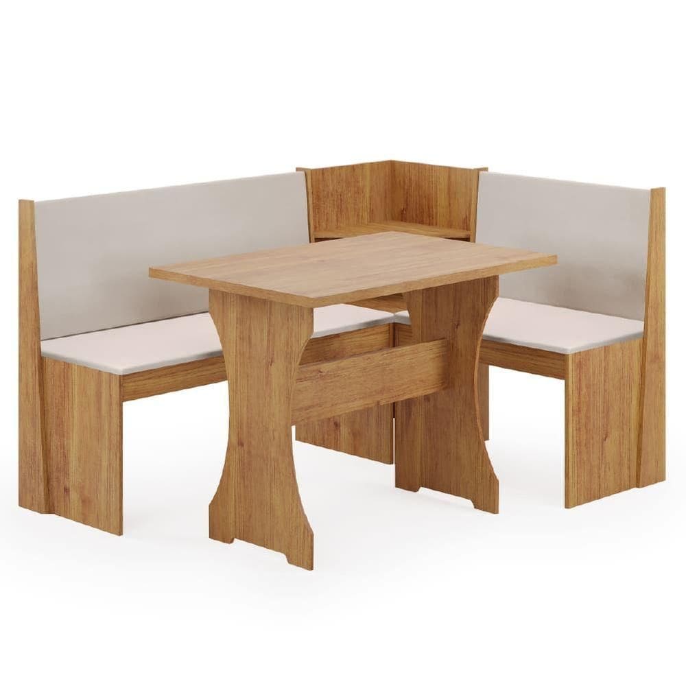 Conjunto Sala De Jantar Mesa Com Canto Alemão Arnis Veludo Viero Madeirado
