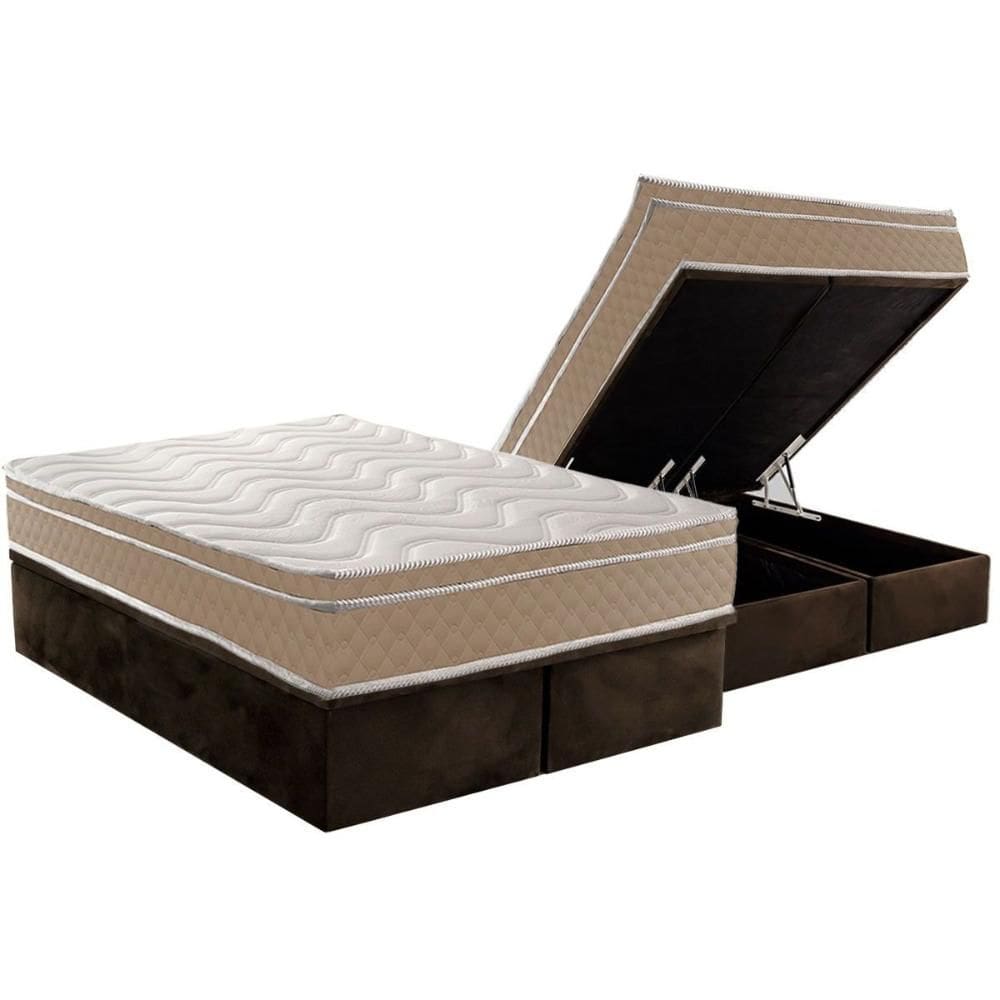 Cama Box Baú King: Colchão Anatômico Paropas D33 Conforto Ultra Firme + Base CRC Suede Brown (193x203)