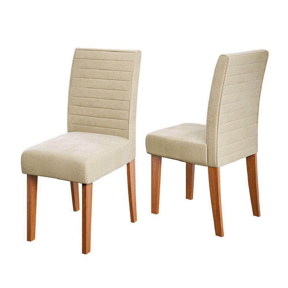 Conjunto 2 Cadeiras Estofada Sala De Jantar Creta Dobuê Madeirado / Bege