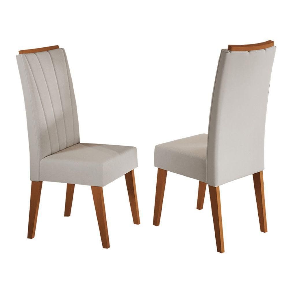 Conjunto Com 2 Cadeiras Estofadas Veludo Sala De Jantar Sofia Viero Madeirado / Bege