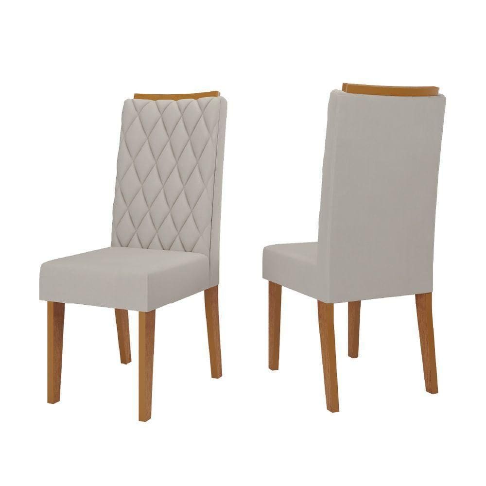 Conjunto Com 2 Cadeiras Estofadas Veludo Sala De Jantar Bele Viero Madeirado / Bege