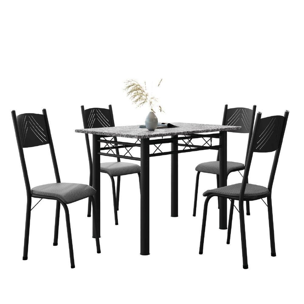 Conjunto De Mesa Sala De Jantar Sara Com 4 Cadeiras Tubular Granito 1,20m Artefamol Preto/platina