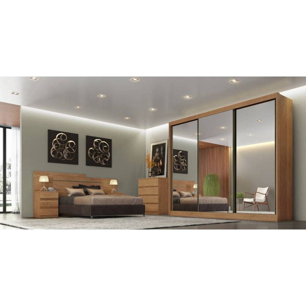 Guarda Roupa Casal com Espelho 3 Portas de Correr 6 Gavetas - Londres-Cumaru - Móveis Novo Horizonte