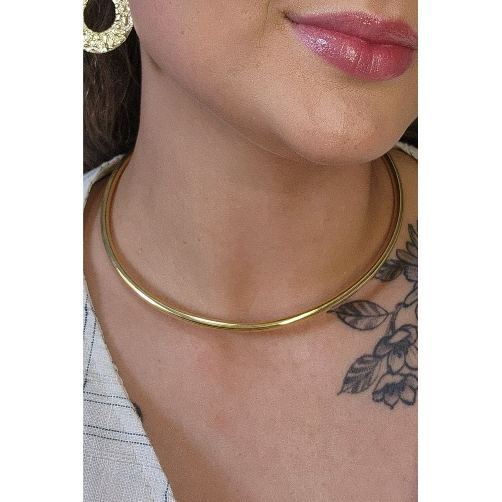 Choker Circular Aro Tubo Banhado em Ouro 18k