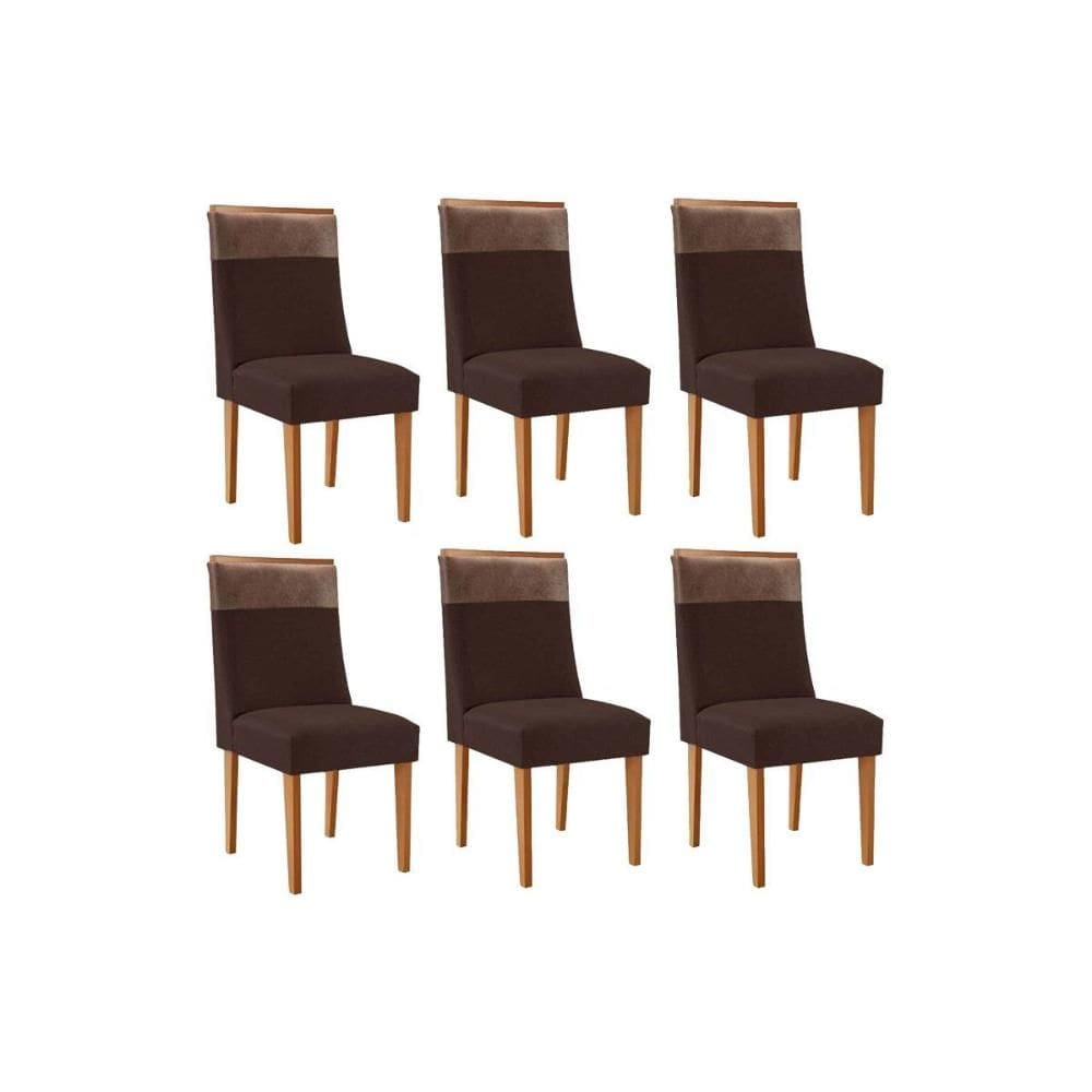 Cadeira Sala de Jantar Jaspe Kit 6 Un Naturalle/Suede Marrom/Corano Capuccino - Rufato