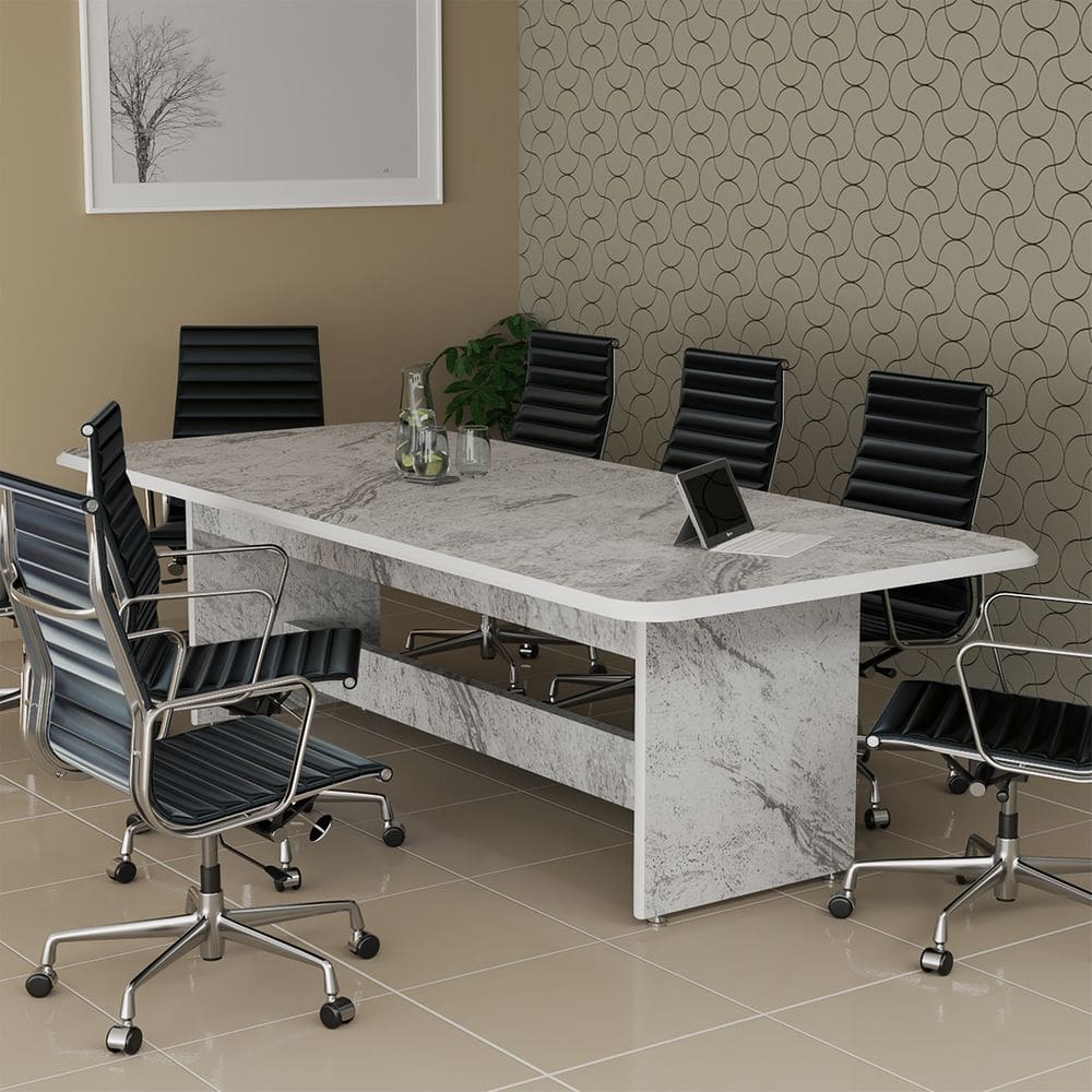 Mesa De Escritório Para Sala De Reunião Em MDF Estilo Mármore 8 Lugares