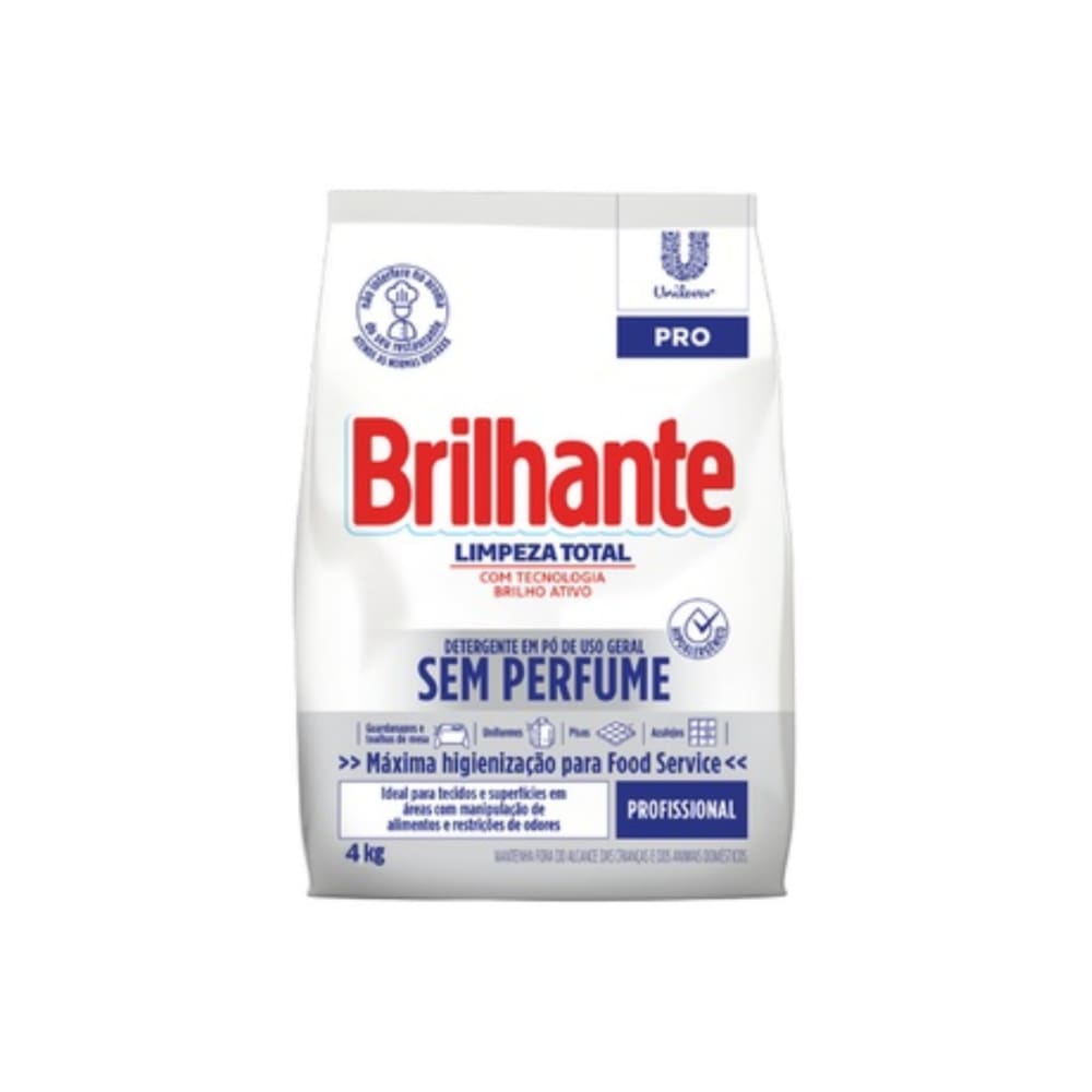 Lava Roupas Pó Sem Perfume 4KG Brilhante
