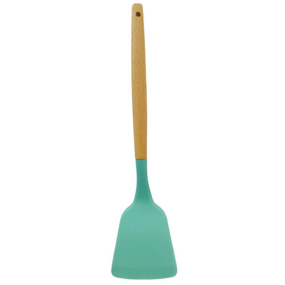 Espátula de Silicone com Cabo de Madeira 31cm Verde - Quanhe