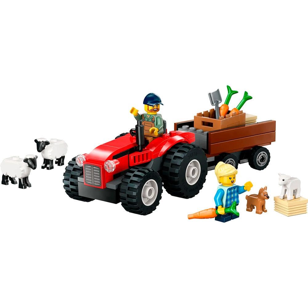 Bloco de Montar - CITY – Trator Agrícola Vermelho com Reboque e Ovelhas - 116 peças - LEGO