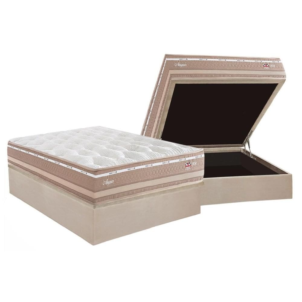 Conjunto Box Baú Casal: Colchão Molas Herval Maxspring Angres + Base CRC Suede Clean (138x188)