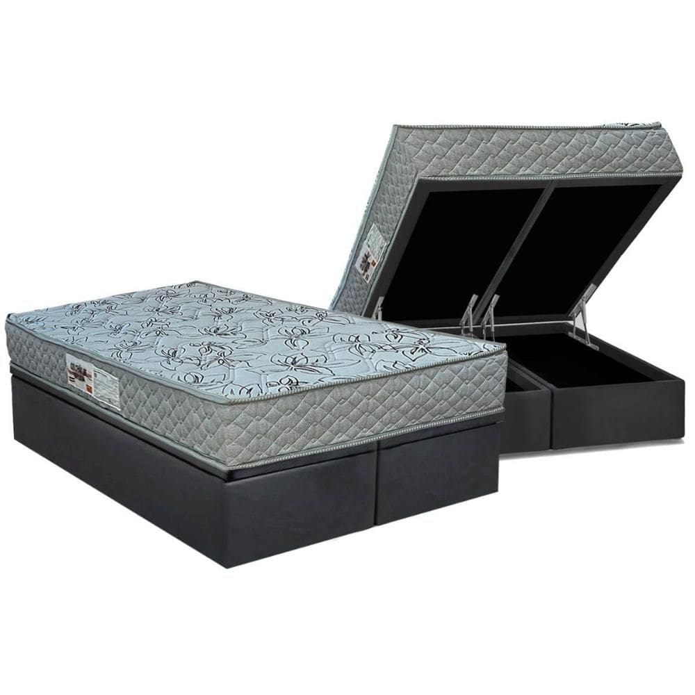 Cama Box Baú Queen: Colchão Ortopédico Paropas AG65 Double Fanton Gray + Base CRC Suede Gray (158x198)
