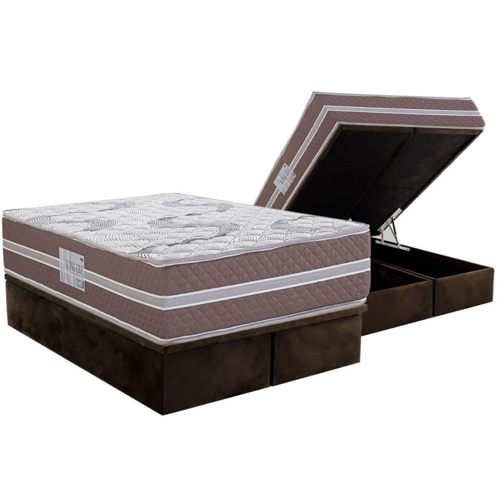 Conjunto Box Baú Queen: Colchão Espuma Herval D33 Long Live + Base CRC Suede Brown (158x198)